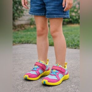 • Tsukihoshi • Vibrant Pink and Yellow Kids Sneakers 9 Girls